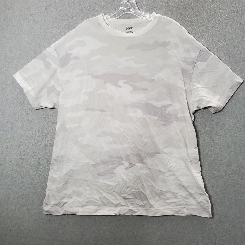 Pink Victorias Secret Women Top One Size Camo Shirt Short Sleeve Crew Neck READ